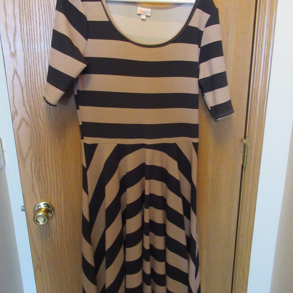 Black and Tan striped LuLaRoe Dress Size L